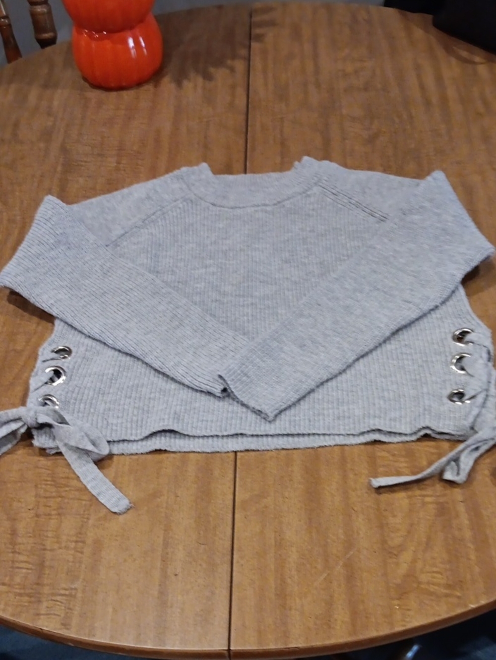 Rue21 Light Gray Lace-Up Side Crewneck Sweater